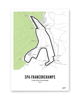 Spa-Francorchamps F1 Circuit Print - White Map