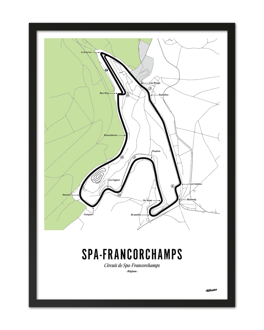 Spa-Francorchamps F1 Circuit Print - White Map – Wheeler